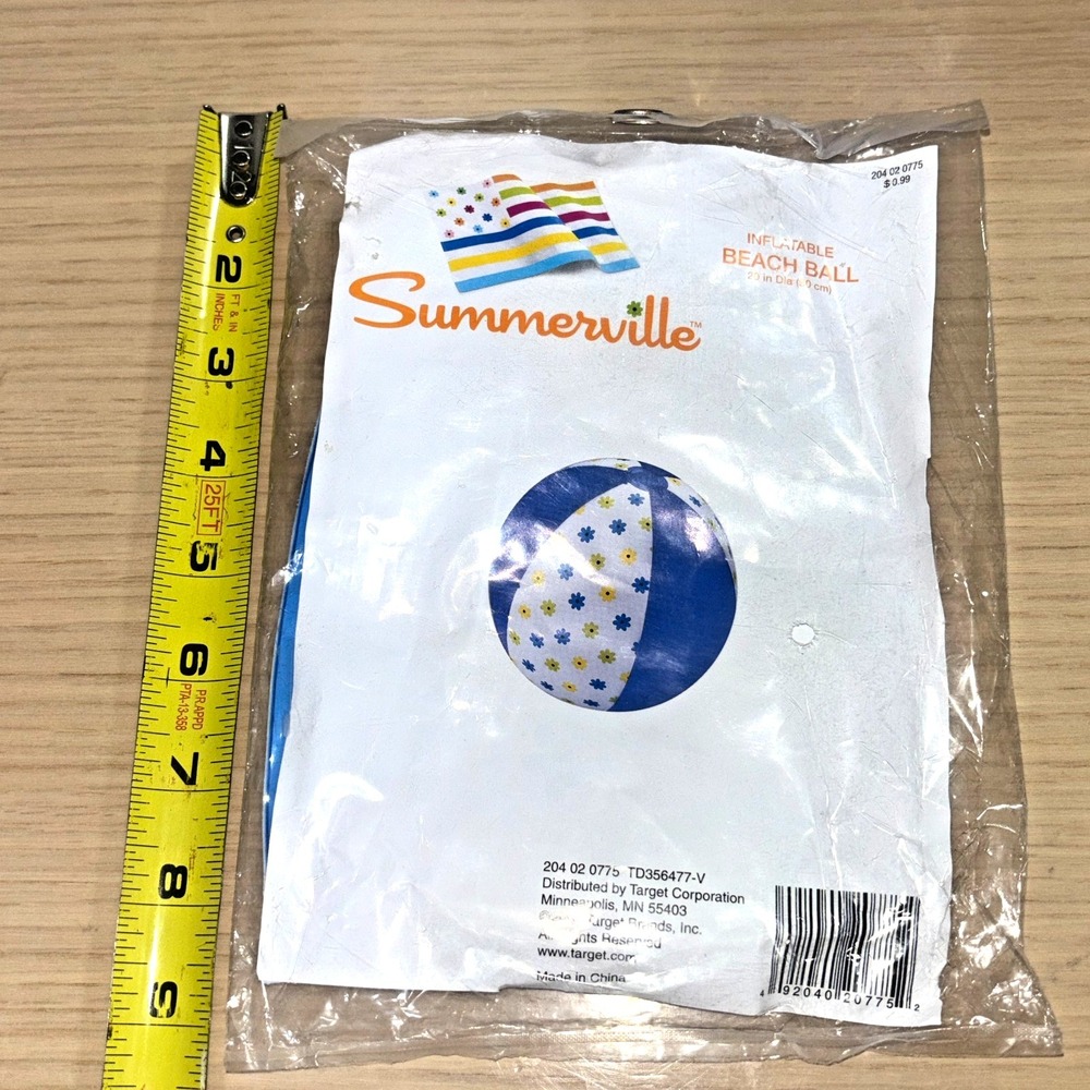 Summerville Inflatable Beach Ball 20in Target Floral Pool Toy Blue Yellow